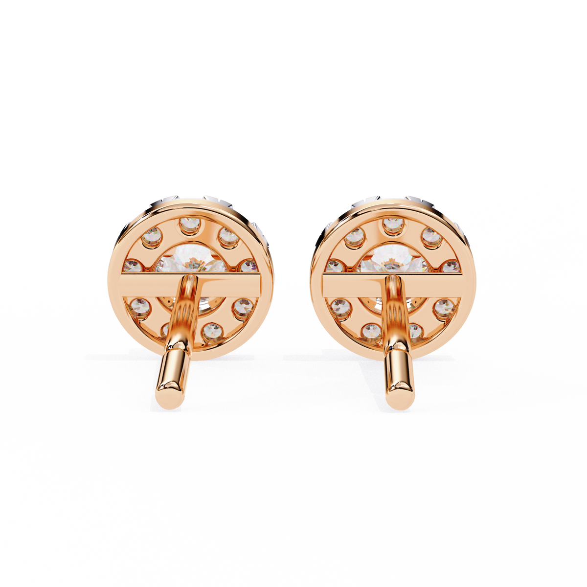 Round Cut Diamond Halo Earrings Angled Perspective