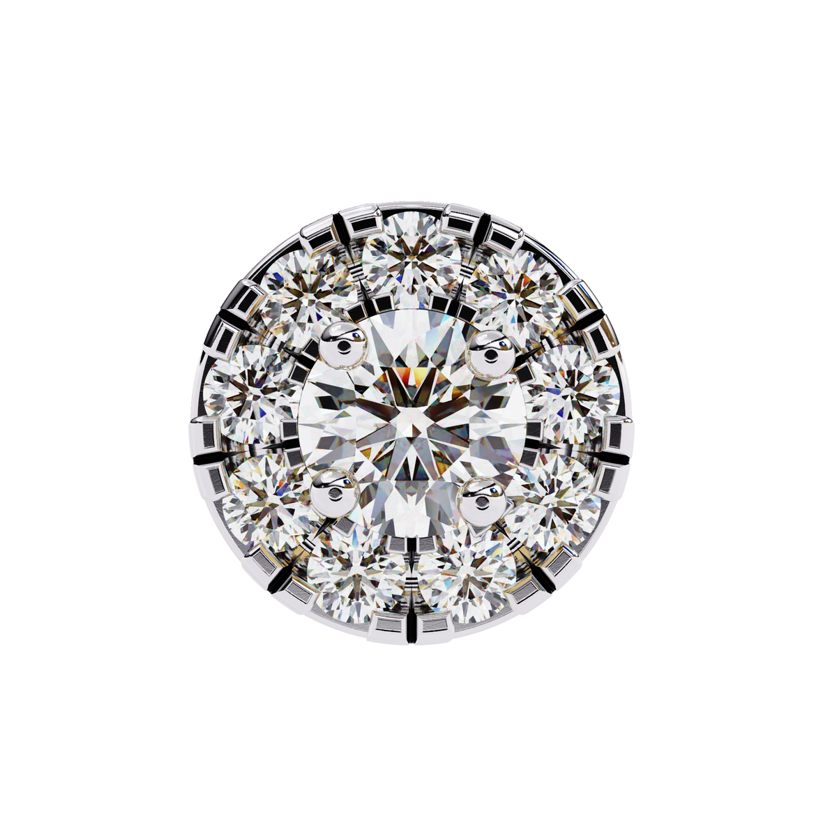 Round Cut Colorless Diamond Halo Earrings Close-Up Detail