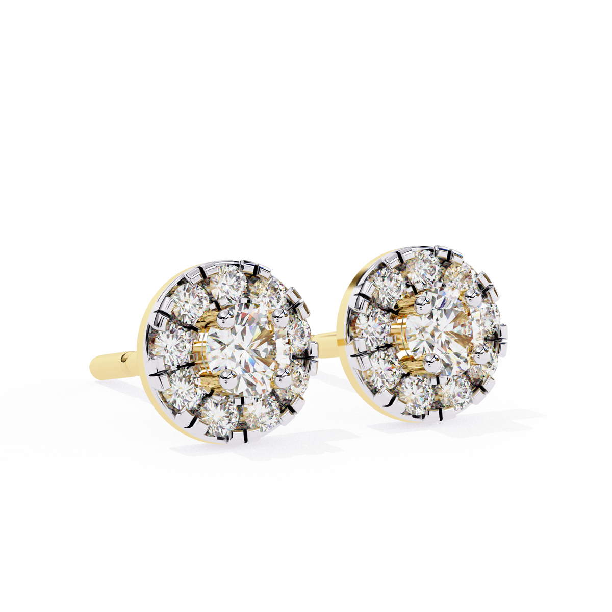 Round Cut Colorless Lab Grown Diamond Halo Screw Back Earrings Front View