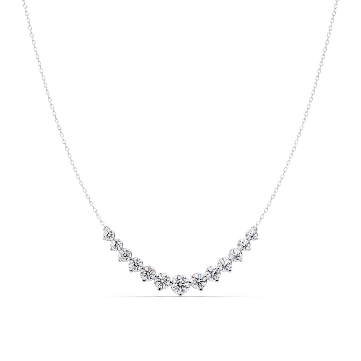 Round Cut Curved Bar Lab Grown Diamond White Gold Necklace - HIGHCARAT DIAMONDS