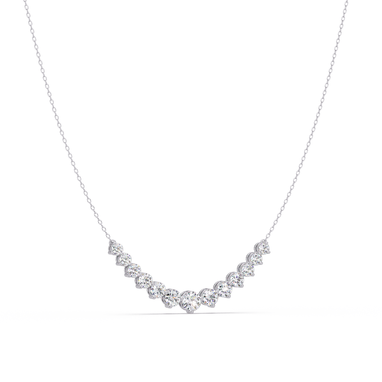 Round Cut Curved Bar Lab Grown Diamond White Gold Necklace - HIGHCARAT DIAMONDS