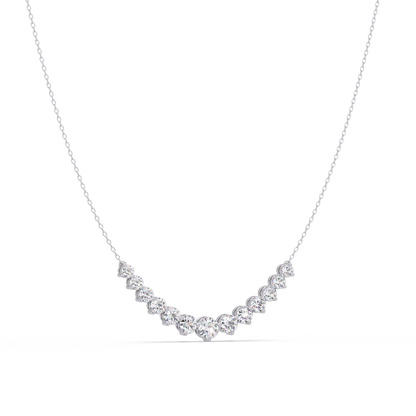 Round Cut Curved Bar Lab Grown Diamond White Gold Necklace - HIGHCARAT DIAMONDS