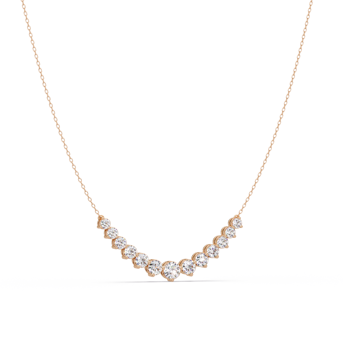 Round Cut Curved Bar Lab Grown Diamond White Gold Necklace - HIGHCARAT DIAMONDS