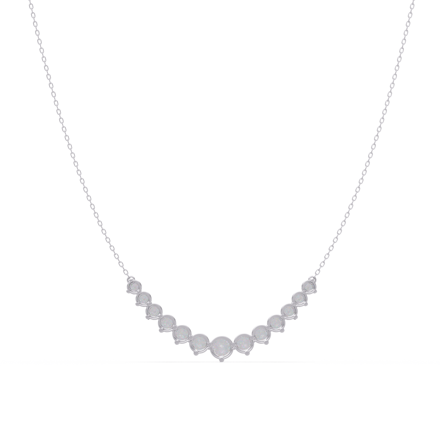 Round Cut Curved Bar Lab Grown Diamond White Gold Necklace - HIGHCARAT DIAMONDS