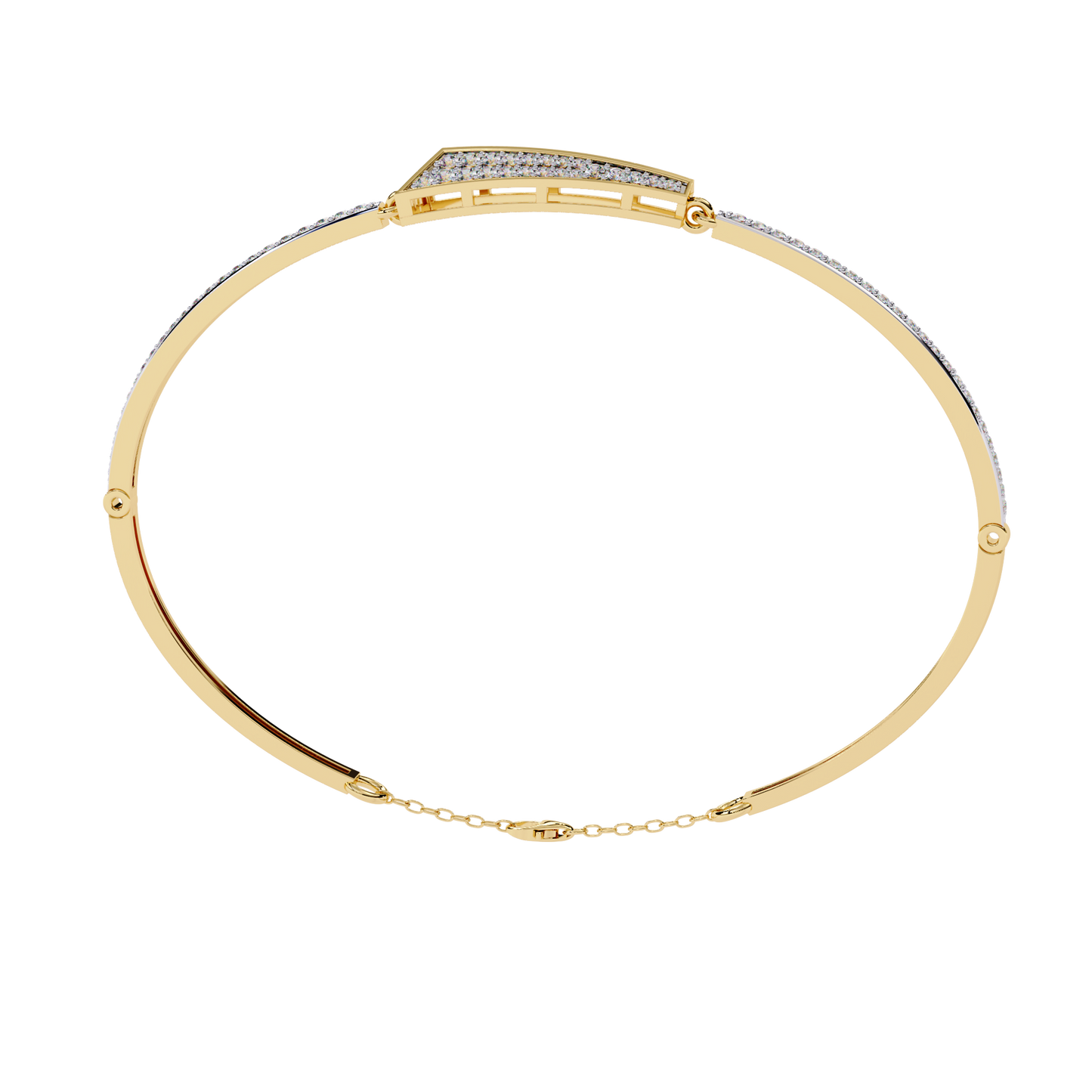 Round Cut Diamond 14k Solid Yellow Gold Unique  Art Deco Perfect Dainty Party Wear Bangle For Her - HIGHCARAT DIAMONDS