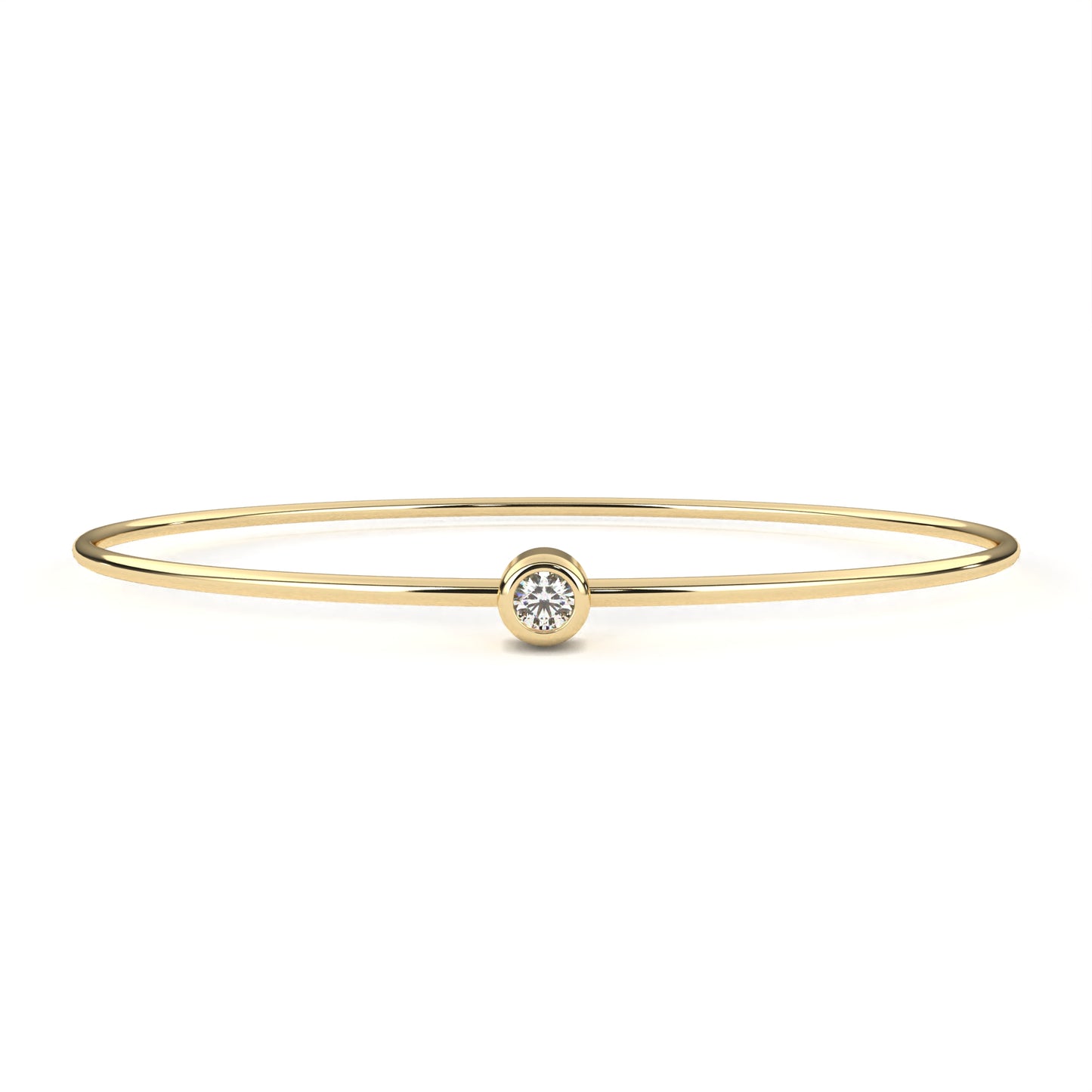Round Cut Diamond Bezel Set Dainty Solitaire Simple Unique Handmade Bangle Bracelet For Gift