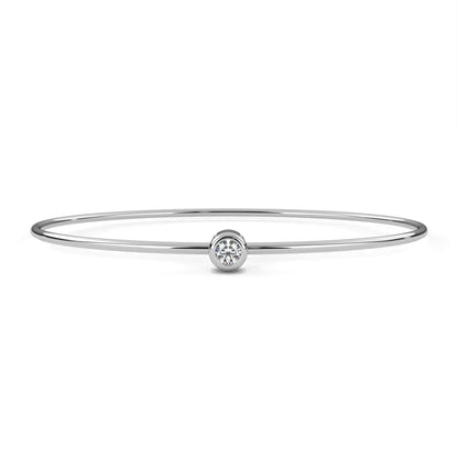 Round Cut Diamond Bezel Set Dainty Solitaire Simple Unique Handmade Bangle Bracelet For Gift