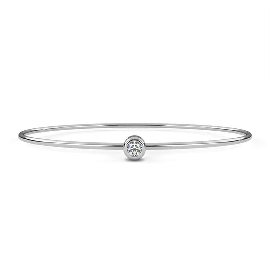 Round Cut Diamond Bezel Set Dainty Solitaire Simple Unique Handmade Bangle Bracelet For Gift - HIGHCARAT DIAMONDS