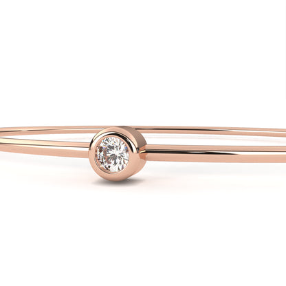 Round Cut Diamond Bezel Set Dainty Solitaire Simple Unique Handmade Bangle Bracelet For Gift - HIGHCARAT DIAMONDS