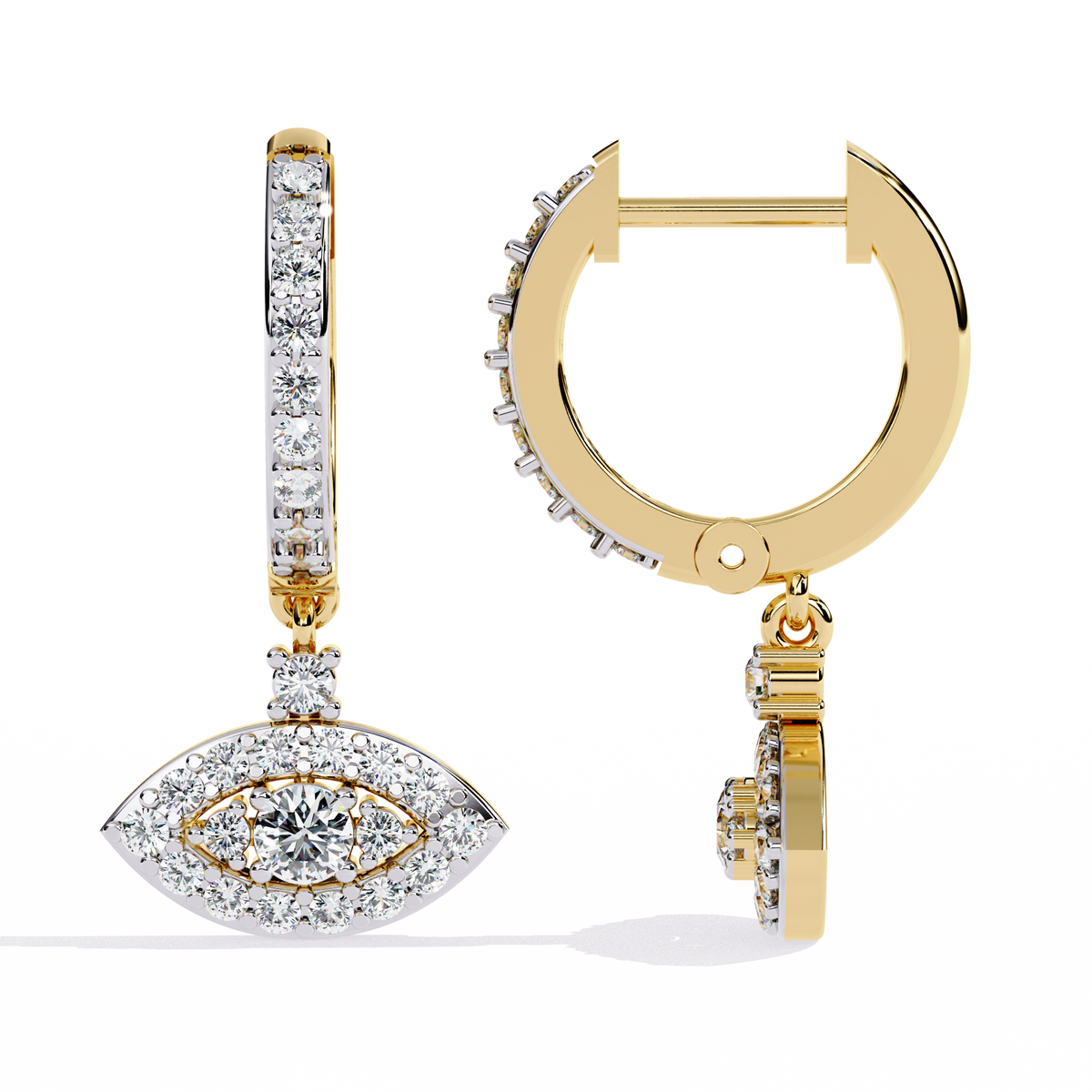 Round Cut Diamond Evil Eye Shape Antique Art Deco Dainty Sparkling Fabulous Huggie Hoop Wedding Earring - HIGHCARAT DIAMONDS