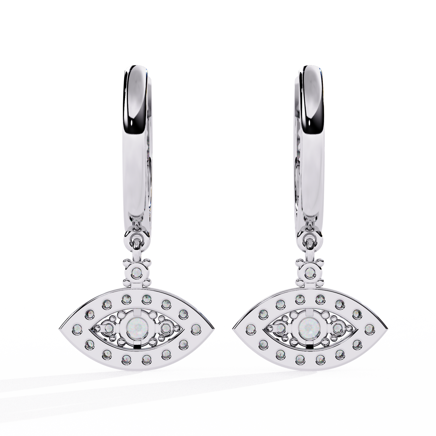Round Cut Diamond Evil Eye Shape Antique Art Deco Dainty Sparkling Fabulous Huggie Hoop Wedding Earring - HIGHCARAT DIAMONDS