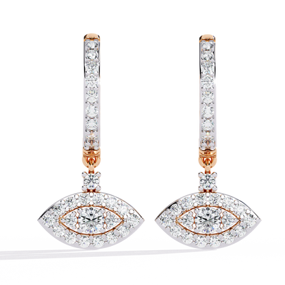 Round Cut Diamond Evil Eye Shape Antique Art Deco Dainty Sparkling Fabulous Huggie Hoop Wedding Earring