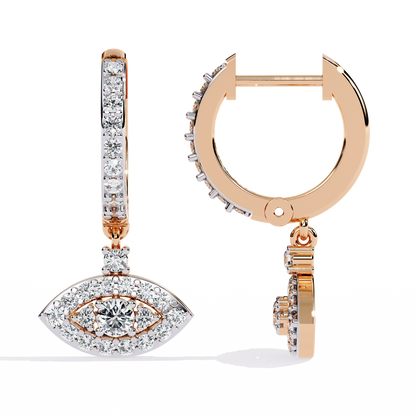 Round Cut Diamond Evil Eye Shape Antique Art Deco Dainty Sparkling Fabulous Huggie Hoop Wedding Earring