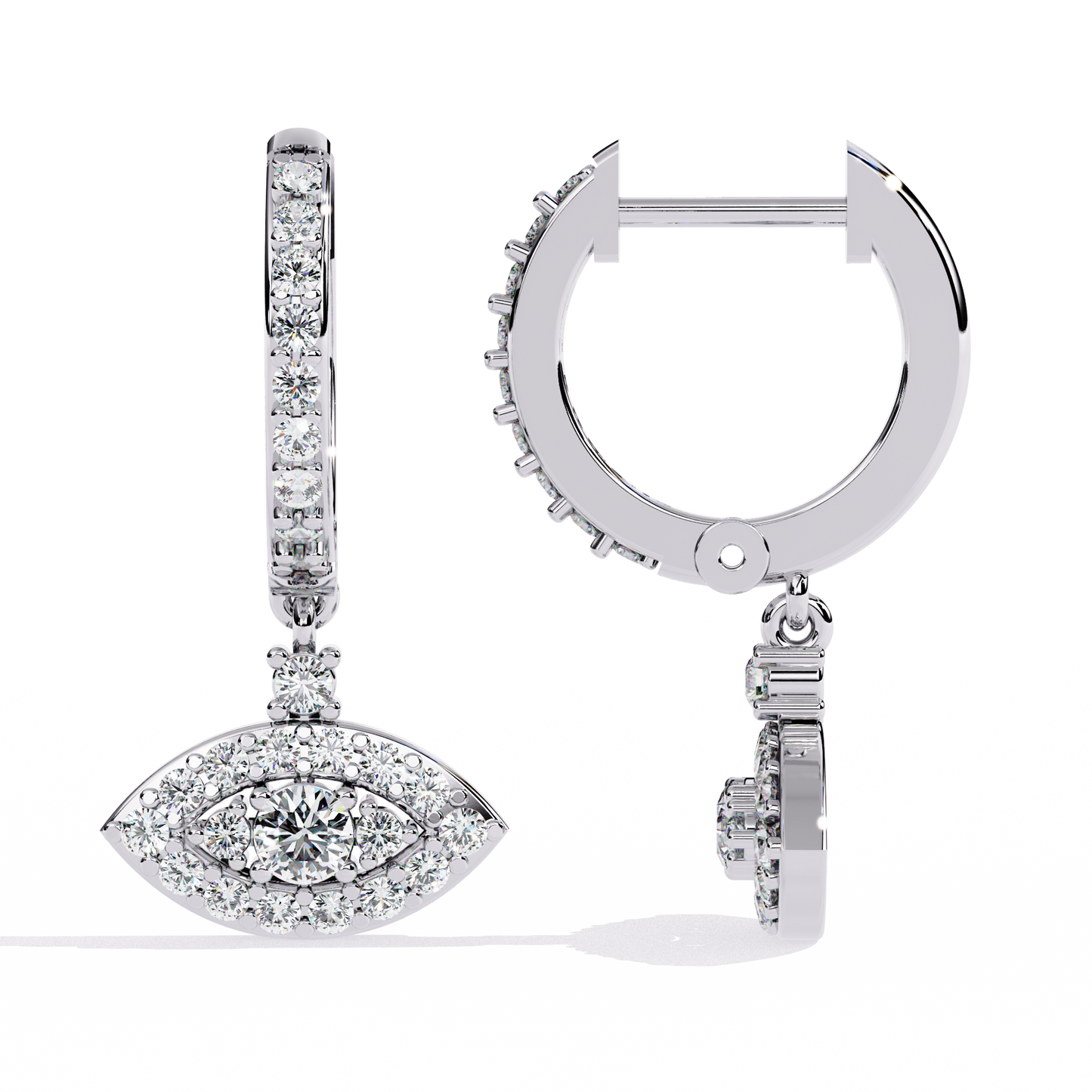 Round Cut Diamond Evil Eye Shape Antique Art Deco Dainty Sparkling Fabulous Huggie Hoop Wedding Earring