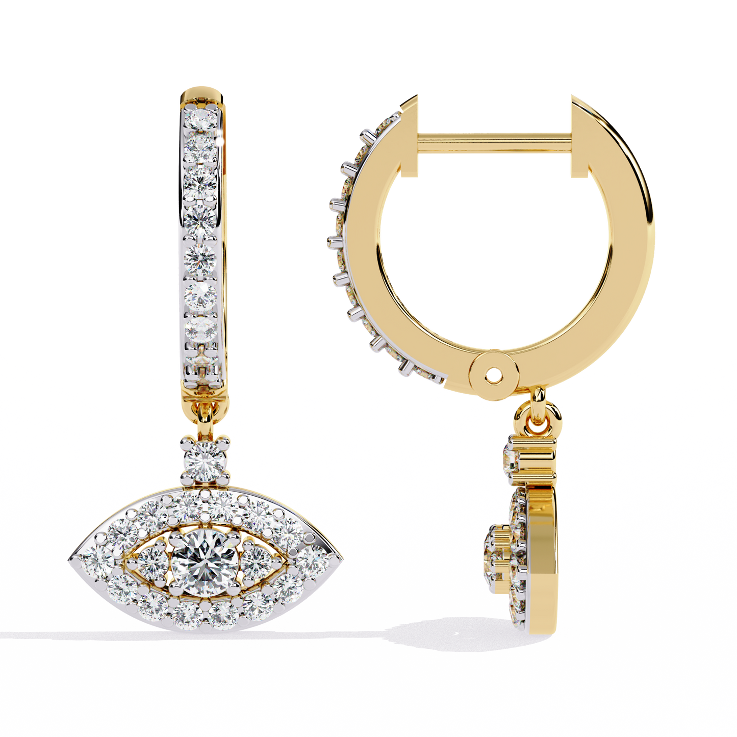 Round Cut Diamond Evil Eye Shape Antique Art Deco Dainty Sparkling Fabulous Huggie Hoop Wedding Earring