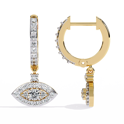 Round Cut Diamond Evil Eye Shape Antique Art Deco Dainty Sparkling Fabulous Huggie Hoop Wedding Earring