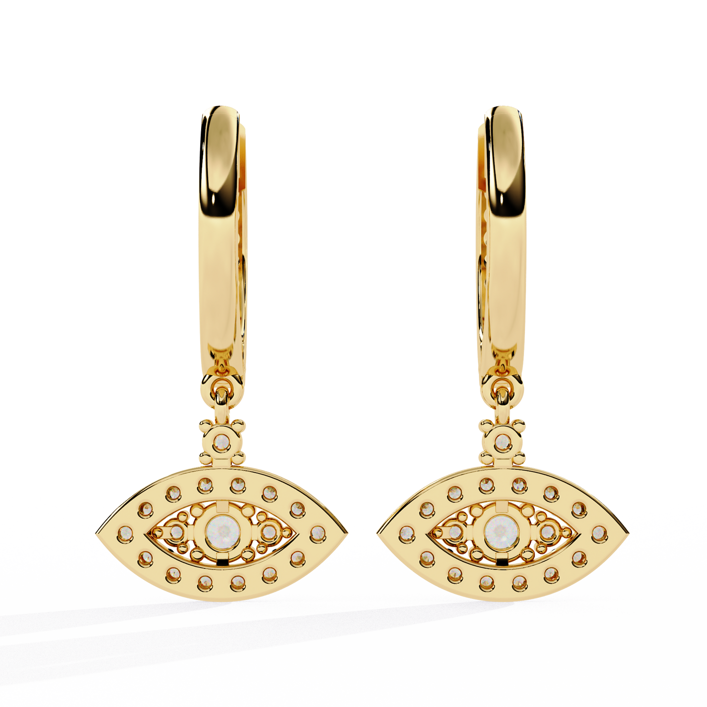 Round Cut Diamond Evil Eye Shape Antique Art Deco Dainty Sparkling Fabulous Huggie Hoop Wedding Earring