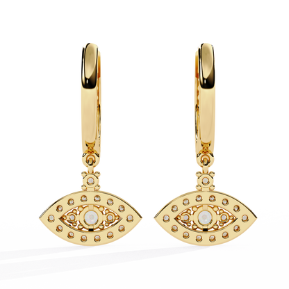 Round Cut Diamond Evil Eye Shape Antique Art Deco Dainty Sparkling Fabulous Huggie Hoop Wedding Earring