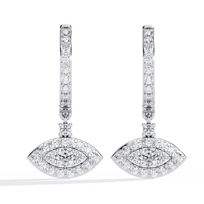 Round Cut Diamond Evil Eye Shape Antique Art Deco Dainty Sparkling Fabulous Huggie Hoop Wedding Earring