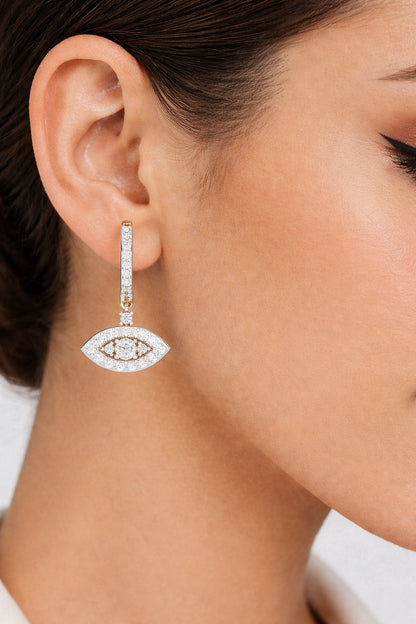 Round Cut Diamond Evil Eye Shape Antique Art Deco Dainty Sparkling Fabulous Huggie Hoop Wedding Earring - HIGHCARAT DIAMONDS #wearthelook