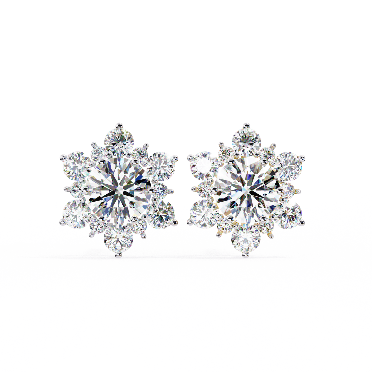 Round Cut Diamond Flower Shape Cluster Elegant Screw Back Perfect Wedding Stud Earring For Women's - HIGHCARAT DIAMONDS