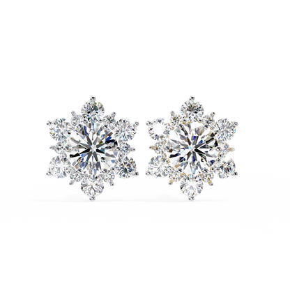 Round Cut Diamond Flower Shape Cluster Elegant Screw Back Perfect Wedding Stud Earring For Women's - HIGHCARAT DIAMONDS