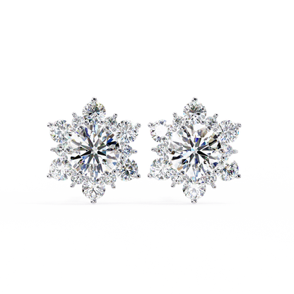 Round Cut Diamond Flower Shape Cluster Elegant Screw Back Perfect Wedding Stud Earring For Women's - HIGHCARAT DIAMONDS