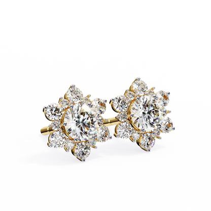 Round Cut Diamond Flower Shape Cluster Elegant Screw Back Perfect Wedding Stud Earring For Women's - HIGHCARAT DIAMONDS