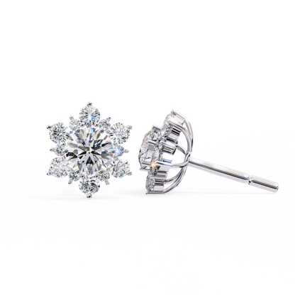 Round Cut Diamond Flower Shape Cluster Elegant Screw Back Perfect Wedding Stud Earring For Women's - HIGHCARAT DIAMONDS