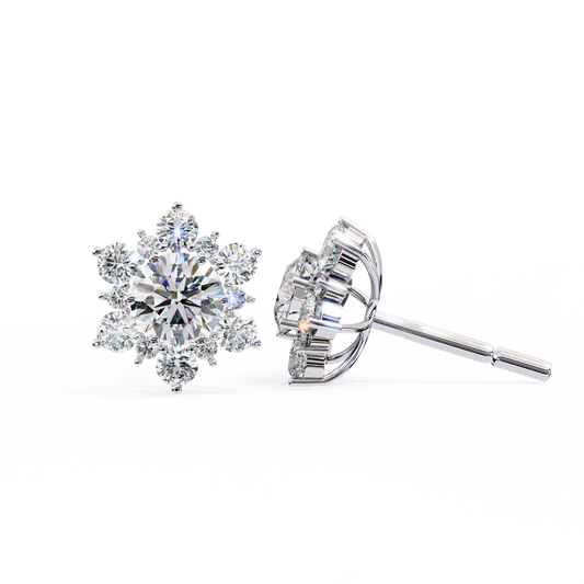 Round Cut Diamond Flower Shape Cluster Elegant Screw Back Perfect Wedding Stud Earring For Women's - HIGHCARAT DIAMONDS