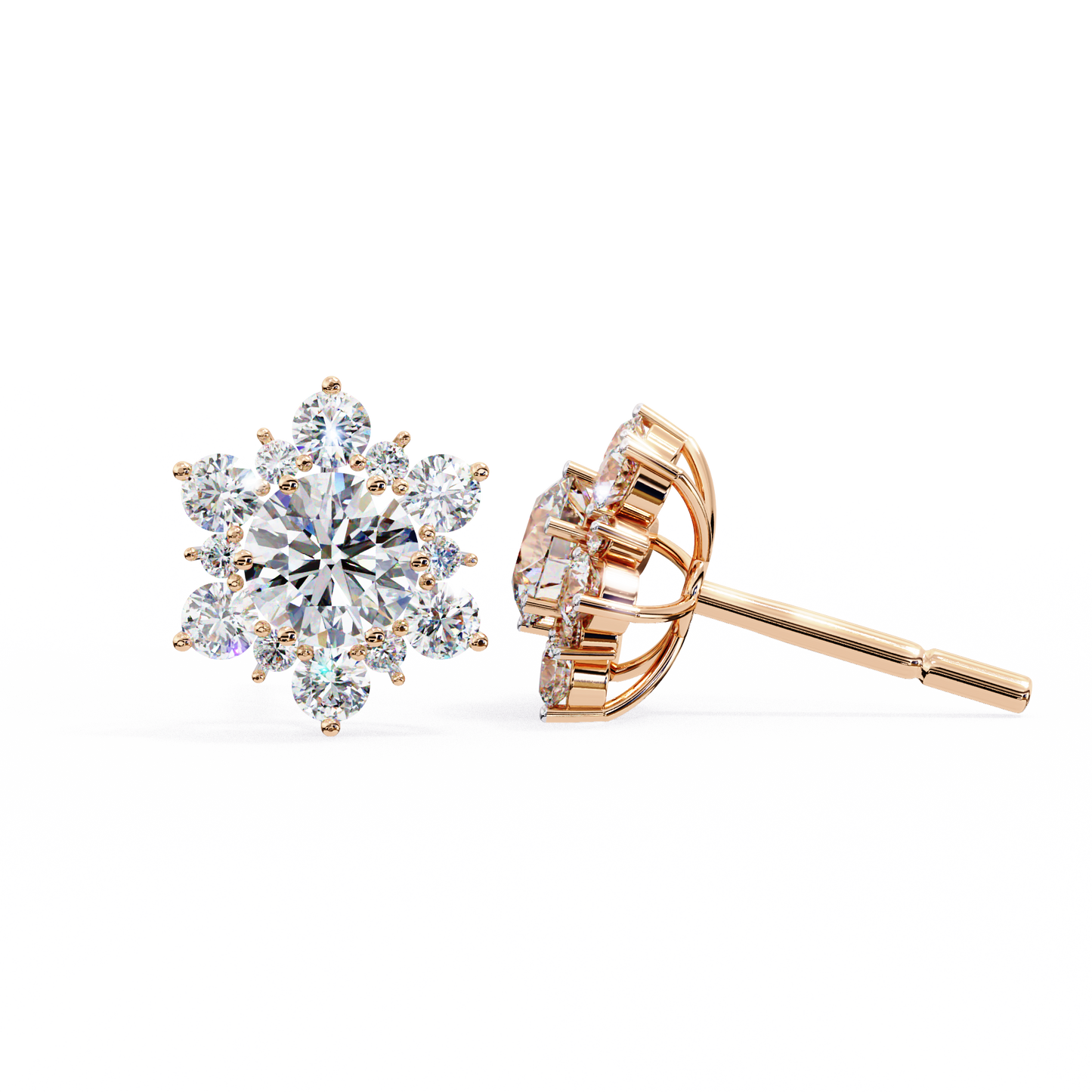Round Cut Diamond Flower Shape Cluster Elegant Screw Back Perfect Wedding Stud Earring For Women's - HIGHCARAT DIAMONDS
