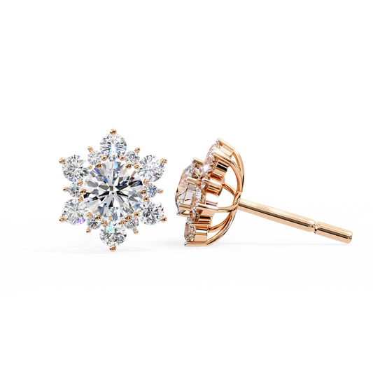 Round Cut Diamond Flower Shape Cluster Elegant Screw Back Perfect Wedding Stud Earring For Women's - HIGHCARAT DIAMONDS