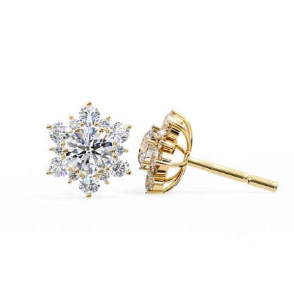 Round Cut Diamond Flower Shape Cluster Elegant Screw Back Perfect Wedding Stud Earring For Women's - HIGHCARAT DIAMONDS