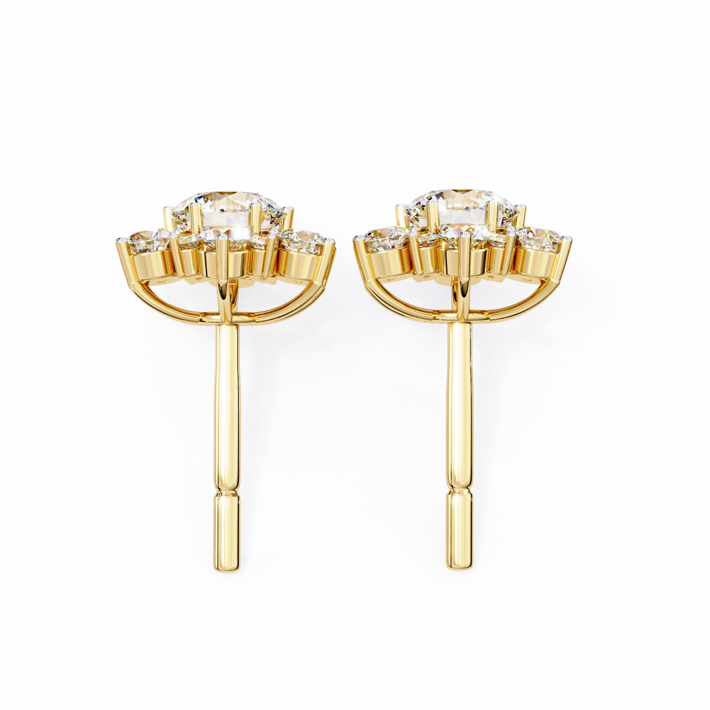 Round Cut Diamond Flower Shape Cluster Elegant Screw Back Perfect Wedding Stud Earring For Women's - HIGHCARAT DIAMONDS