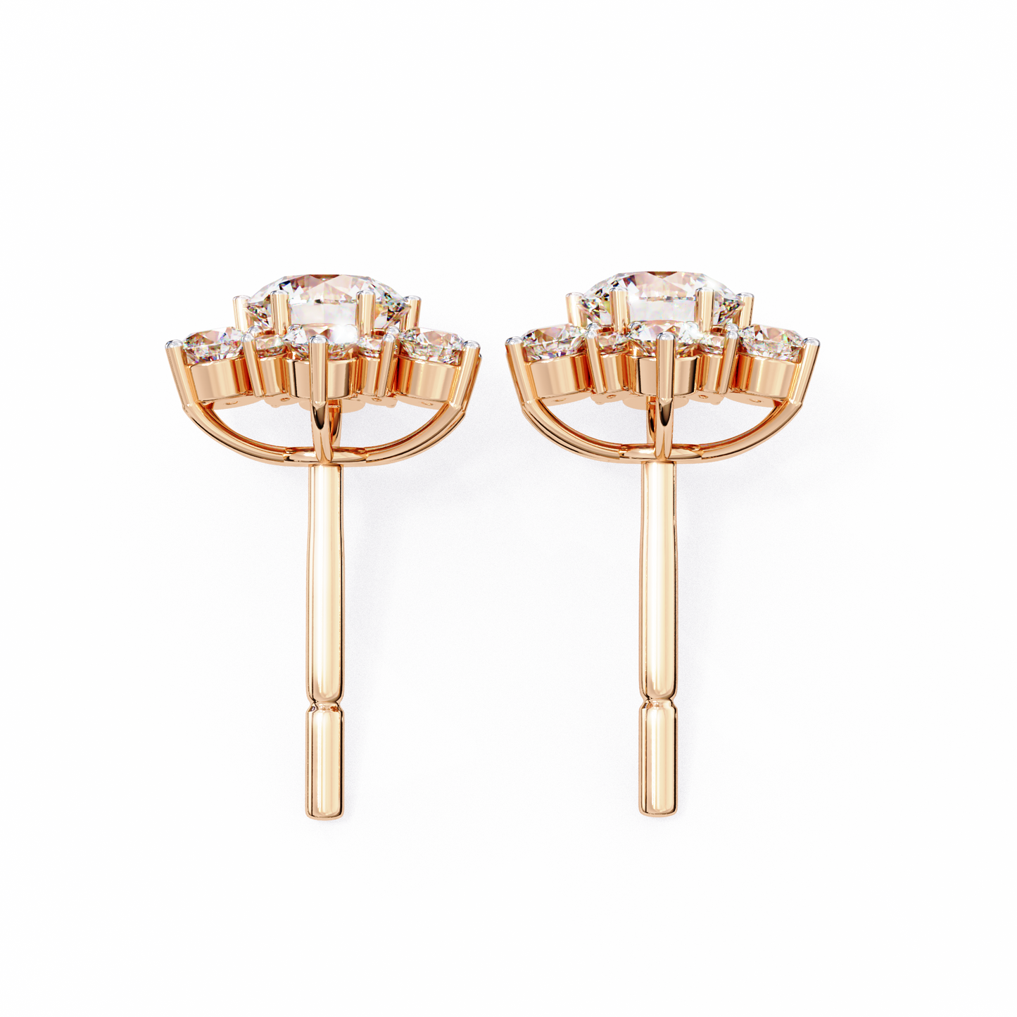 Round Cut Diamond Flower Shape Cluster Elegant Screw Back Perfect Wedding Stud Earring For Women's - HIGHCARAT DIAMONDS