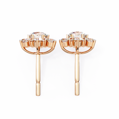 Round Cut Diamond Flower Shape Cluster Elegant Screw Back Perfect Wedding Stud Earring For Women's - HIGHCARAT DIAMONDS