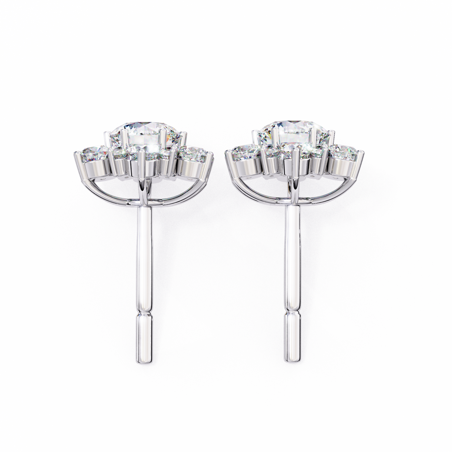 Round Cut Diamond Flower Shape Cluster Elegant Screw Back Perfect Wedding Stud Earring For Women's - HIGHCARAT DIAMONDS
