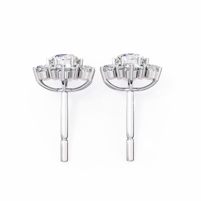 Round Cut Diamond Flower Shape Cluster Elegant Screw Back Perfect Wedding Stud Earring For Women's - HIGHCARAT DIAMONDS