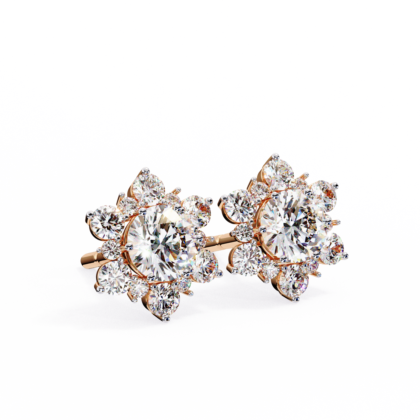Round Cut Diamond Flower Shape Cluster Elegant Screw Back Perfect Wedding Stud Earring For Women's - HIGHCARAT DIAMONDS