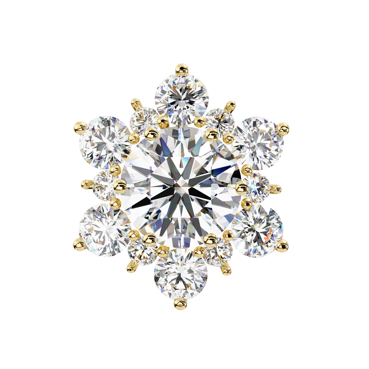 Round Diamond Flower Cluster Stud Earrings Angled Perspective