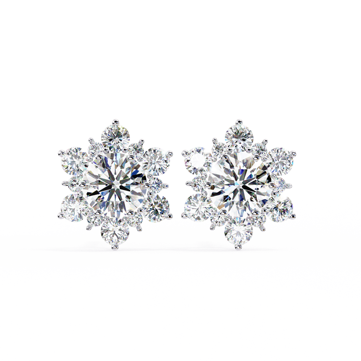 Round Cut Lab Grown Diamond Flower Shape Cluster Stud Earrings Front View