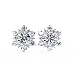 Round Cut Lab Grown Diamond Flower Shape Cluster Stud Earrings Front View