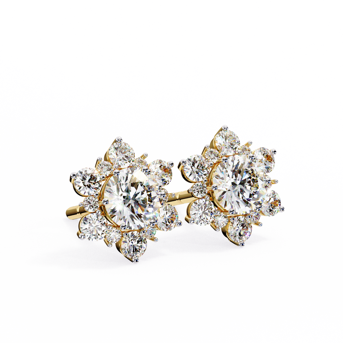 Round Cut Diamond Flower Shape Cluster Elegant Screw Back Perfect Wedding Stud Earring For Women's - HIGHCARAT DIAMONDS
