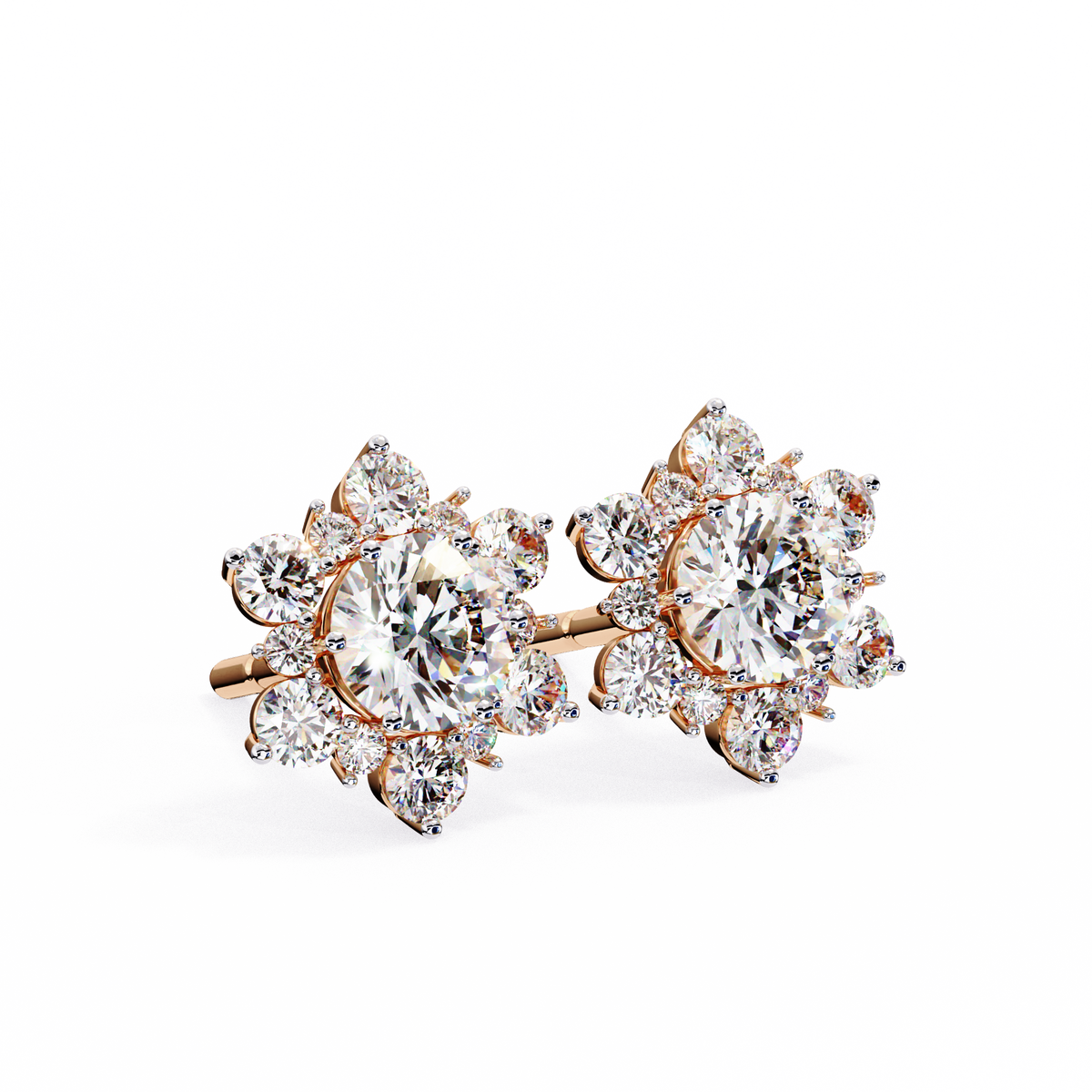 Round Cut Diamond Flower Shape Cluster Elegant Screw Back Perfect Wedding Stud Earring For Women's - HIGHCARAT DIAMONDS