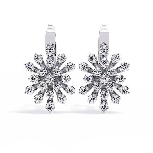 Round Cut Diamond Unique Flower Shape Stunning Prong Set Sparkling Dainty Hoop Earring Gift For Her - HIGHCARAT DIAMONDS