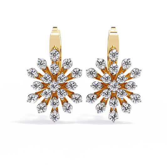 Round Cut Diamond Unique Flower Shape Stunning Prong Set Sparkling Dainty Hoop Earring Gift For Her - HIGHCARAT DIAMONDS