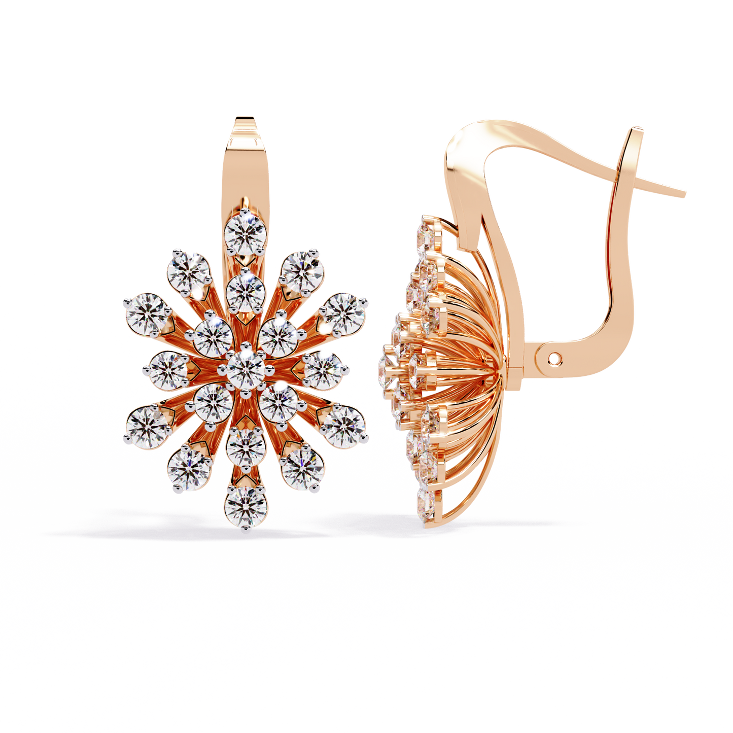 Round Cut Diamond Unique Flower Shape Stunning Prong Set Sparkling Dainty Hoop Earring Gift For Her - HIGHCARAT DIAMONDS
