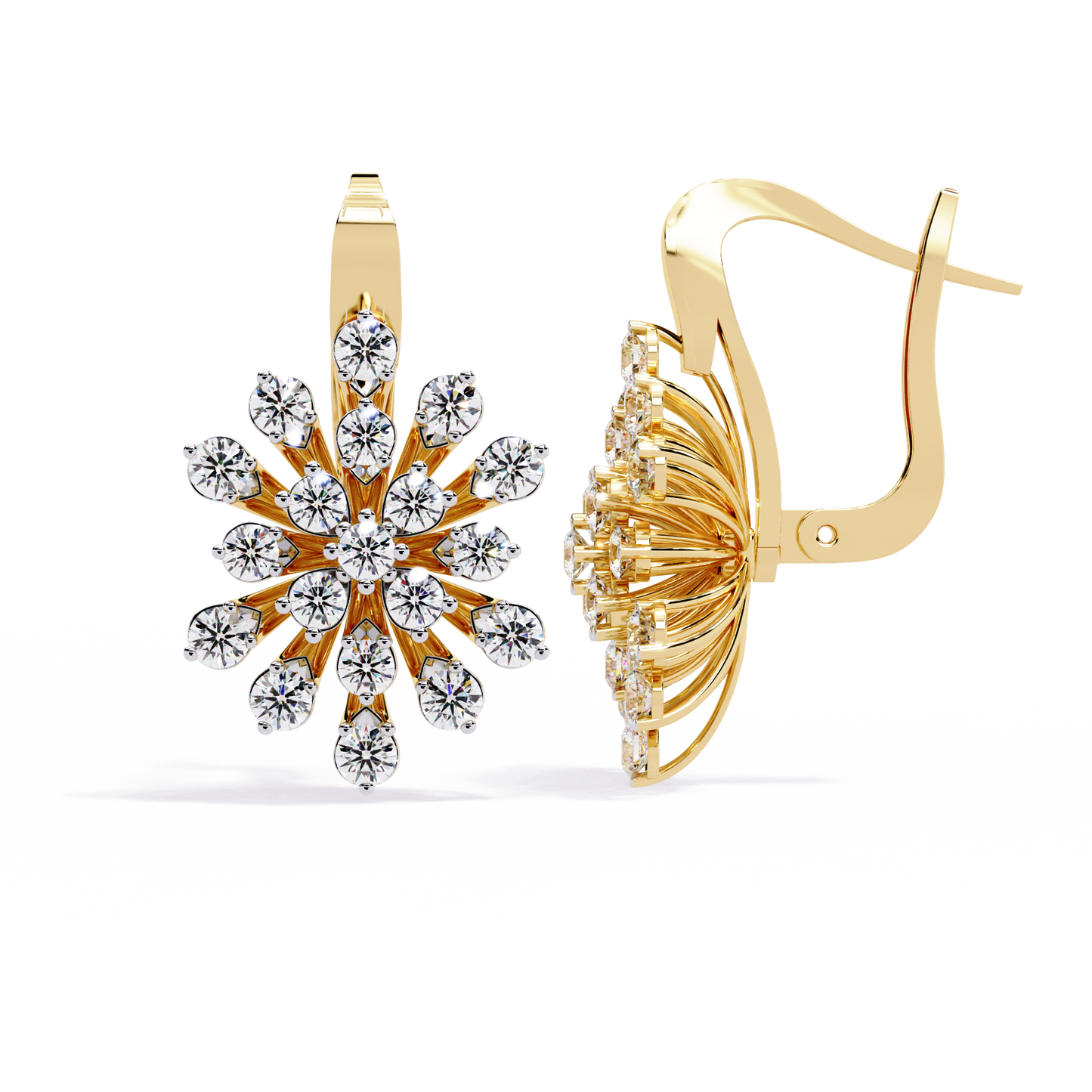 Round Cut Diamond Unique Flower Shape Stunning Prong Set Sparkling Dainty Hoop Earring Gift For Her - HIGHCARAT DIAMONDS