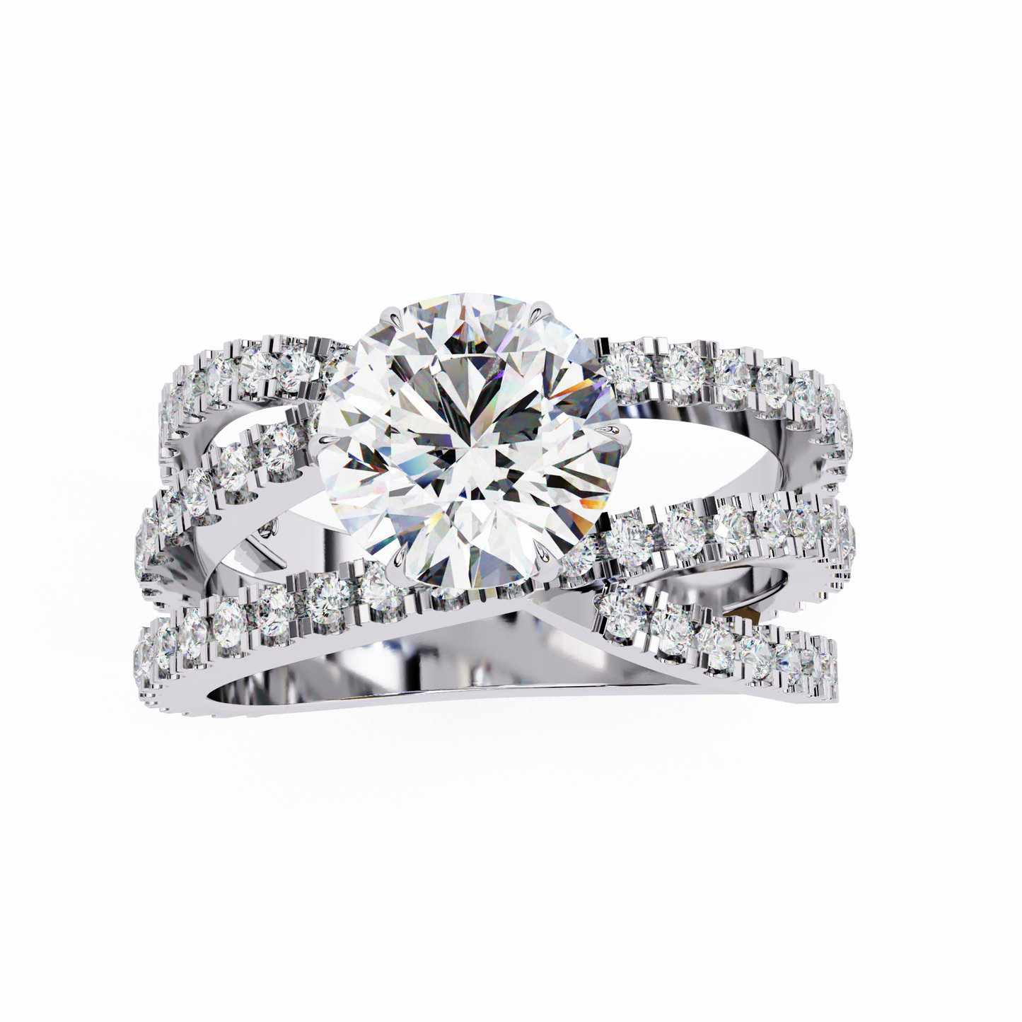 Round Cut Diamond Rose Gold Delicate 1.63 Ct  Three Row Pave Set Engagement Ring and Every Occasion Wear Ring - HIGHCARAT DIAMONDS