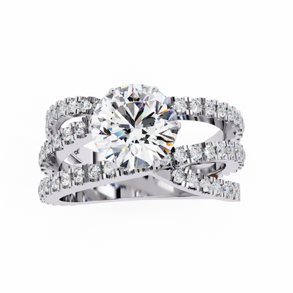 Round Cut Diamond Rose Gold Delicate 1.63 Ct  Three Row Pave Set Engagement Ring and Every Occasion Wear Ring - HIGHCARAT DIAMONDS
